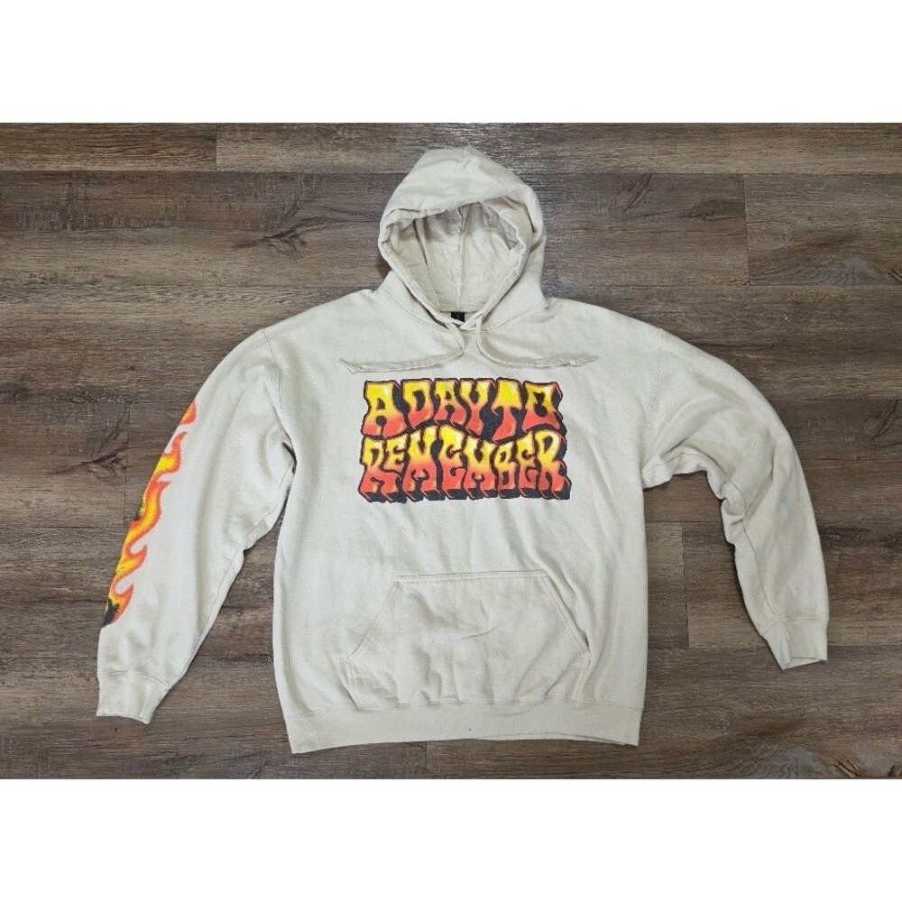 A Day To Remember Hoodie Men's Large Beige Sweatshirt Flame Sleeves Concert Tour